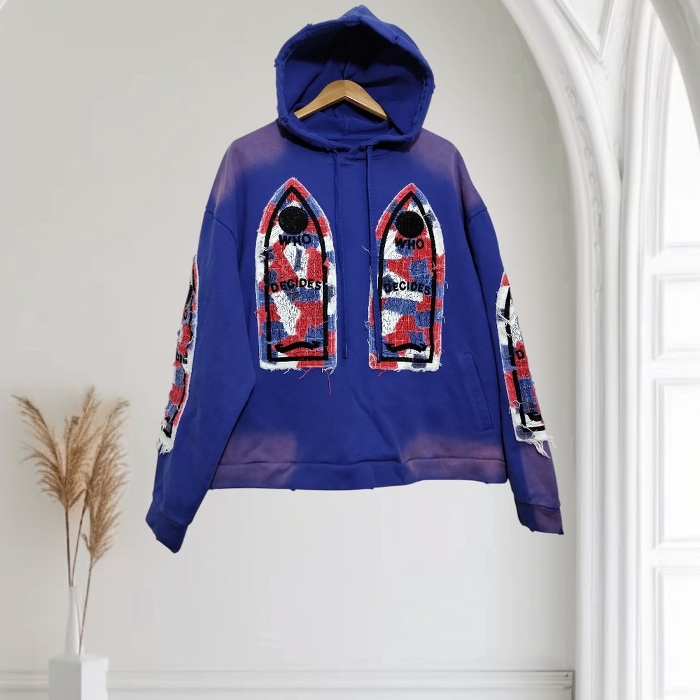 Who Decides War‎ by Ev Bravado Glory Fabricated Hooded Pullover in indigo blue